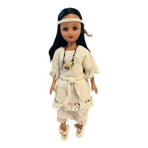 Handcrafted 14" Indigenous-Style Doll – Crochet Dress, Headband & Beads